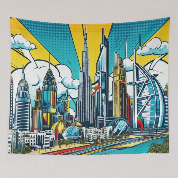 Item preview, Dubai City in Comic Style – AI Artwork of Iconic Landmarks for Travel and Vacation Lovers’ Apparel & Accessories designed and sold by knalpot-design.