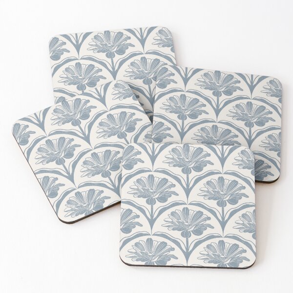 Item preview, Floral Scallop Block Print Pattern - Ibis White & Bracing Blue designed and sold by chrisdembinski.