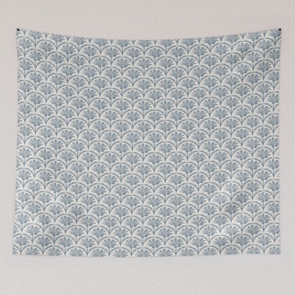 Item preview, Floral Scallop Block Print Pattern - Ibis White & Bracing Blue designed and sold by chrisdembinski.
