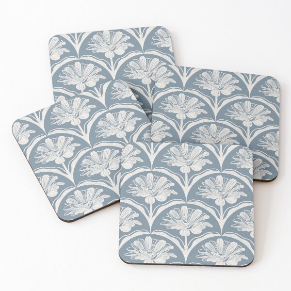 Item preview, Floral Scallop Block Print Pattern - Bracing Blue & Ibis White  designed and sold by chrisdembinski.