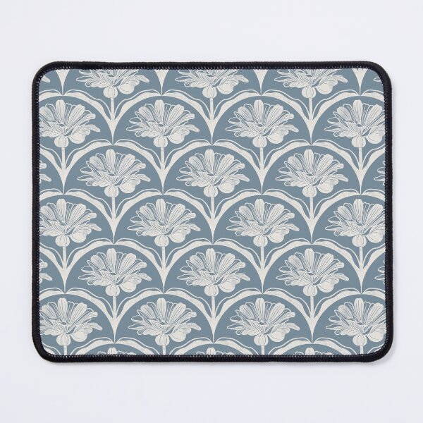 Item preview, Floral Scallop Block Print Pattern - Bracing Blue & Ibis White designed and sold by chrisdembinski.