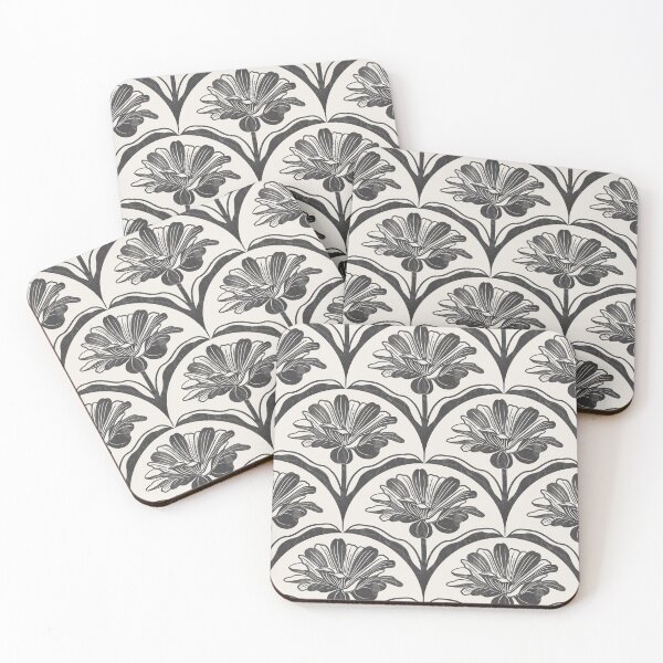 Item preview, Floral Scallop Block Print Pattern - Ibis White & Caviar designed and sold by chrisdembinski.