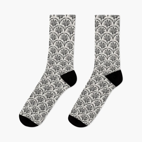 Item preview, Floral Scallop Block Print Pattern - Ibis White & Caviar designed and sold by chrisdembinski.