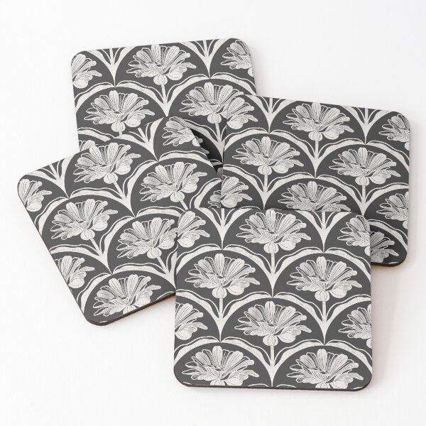 Item preview, Floral Scallop Block Print Pattern - Caviar & Ibis White  designed and sold by chrisdembinski.