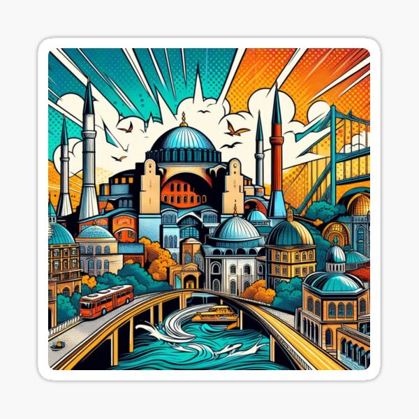 Item preview, Istanbul City in Comic Style – AI Artwork of Iconic Turkish Landmarks for Travel and Vacation Lovers’ Apparel & Accessories designed and sold by knalpot-design.