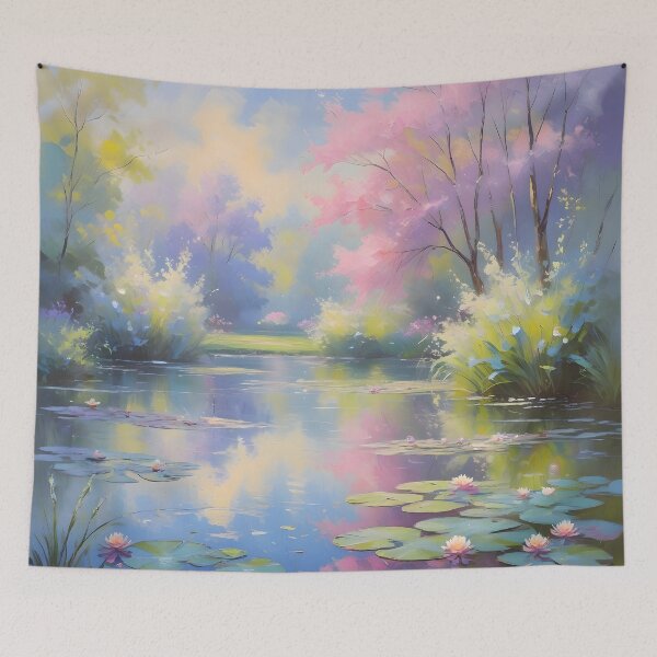 Item preview, Springtime Pond in Bloom Wall Art dital painting print designed and sold by naivnoia.
