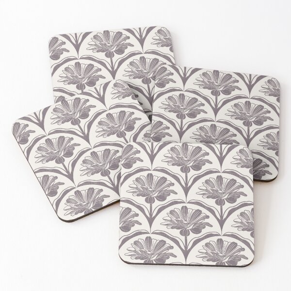 Item preview, Floral Scallop Block Print Pattern - Ibis White & Expressive Plum designed and sold by chrisdembinski.
