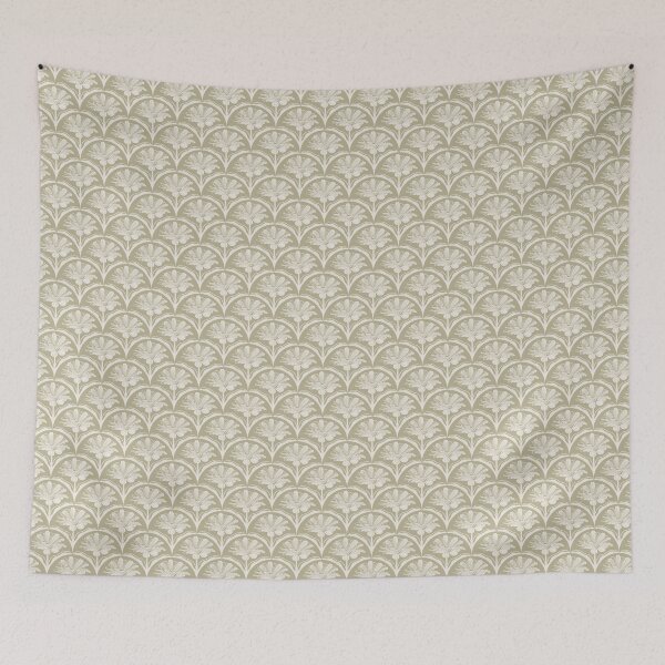 Item preview, Floral Scallop Block Print Pattern - Koi Pond & Ibis White  designed and sold by chrisdembinski.