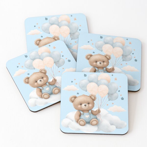Item preview, Whimisical Teddy Bear on Cloud with Balloons designed and sold by IndieQuill .