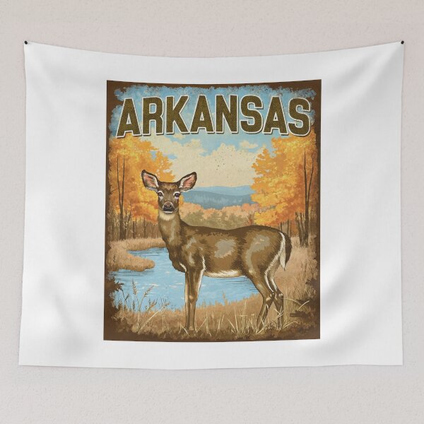 Item preview, Arkansas Fall Deer – Vintage Forest Wildlife Poster designed and sold by PastEcho.