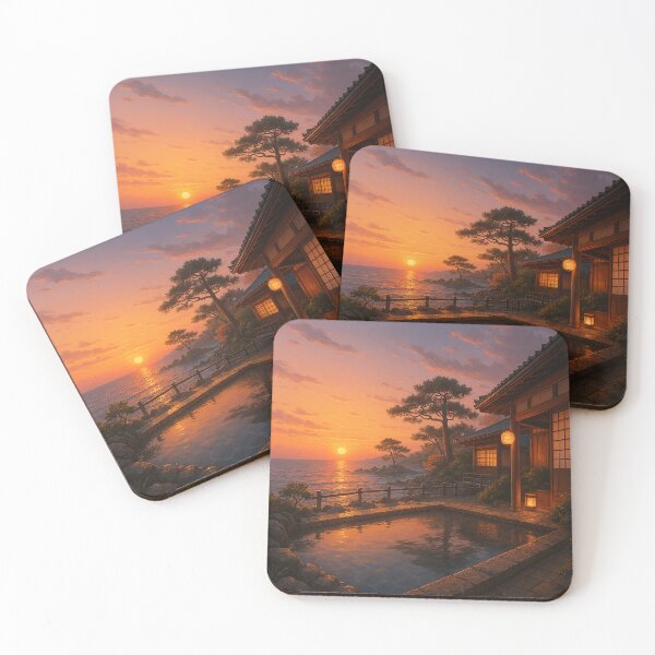 Item preview, Shirahama Onsen Sunset – Tranquil Japanese Coastal Retreat designed and sold by NihonKamonScape.