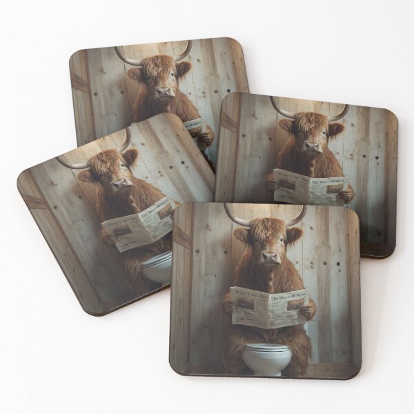 Item preview, Highland Cow Reading Newspaper on Toilet designed and sold by vk09.