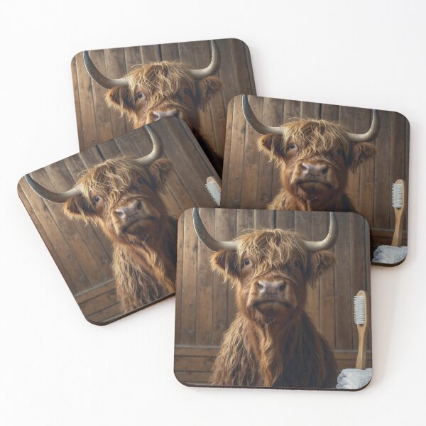 Item preview, Highland Cow in Rustic Bathroom with Toothbrush designed and sold by vk09.