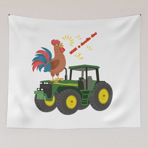Item preview, Rooster crowing on a green and yellow tractor designed and sold by LaUnArt.