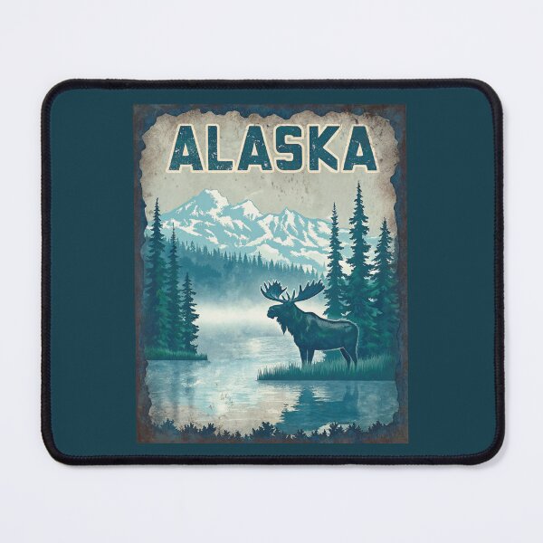 Item preview, Alaskan Moose by Lake – Vintage Wilderness Poster designed and sold by PastEcho.