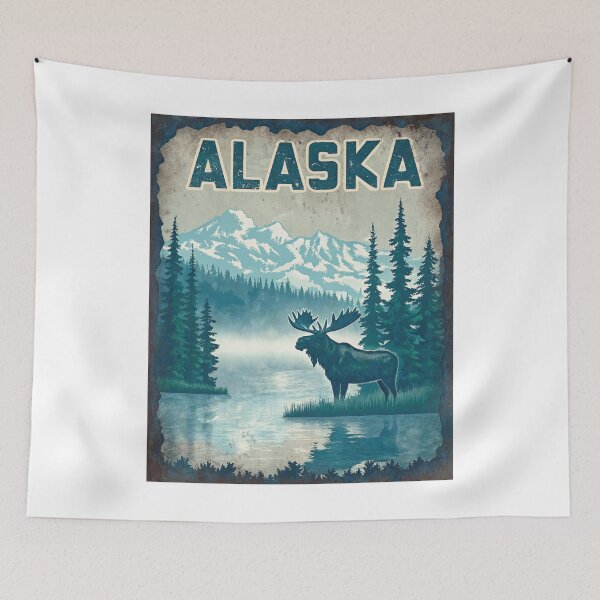 Item preview, Alaskan Moose by Lake – Vintage Wilderness Poster designed and sold by PastEcho.