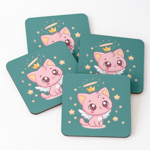 Artikelvorschau, Süße rosa Katze – Kawaii sitzende Kätzchenillustration entworfen und verkauft von EpicPuzzles.