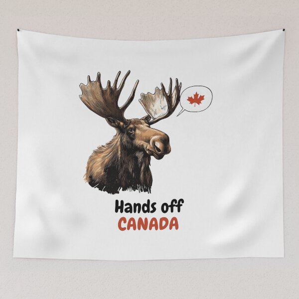 Item preview, Canadian Moose Protest Illustration with Hands Off Canada Message designed and sold by VikArt7.