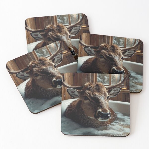 Item preview, Deer Relaxing in Cozy Winter Bath designed and sold by vk09.
