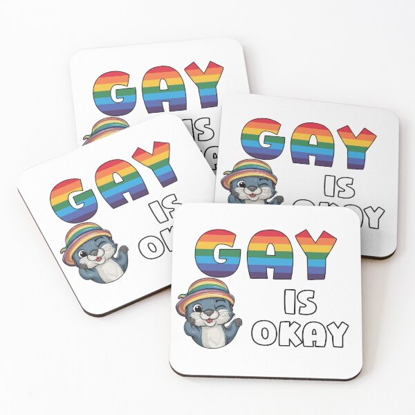 Item preview, Gay Is Okay Typography – Cute Otter in Colorful Hat designed and sold by Sensepiphoria.