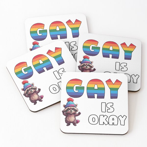 Item preview, Gay Is Okay text –  Raccoon in colorful Hat designed and sold by Sensepiphoria.