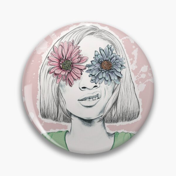 Item preview, Flower Gaze – Pencil Drawing of a Woman with Flowers in Her Eyes and Paint Splashes designed and sold by Pepca.