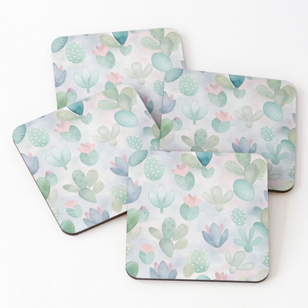 Item preview, cute and minimalist watercolor cactus blossoms in pastels colors designed and sold by dulceguavashop.