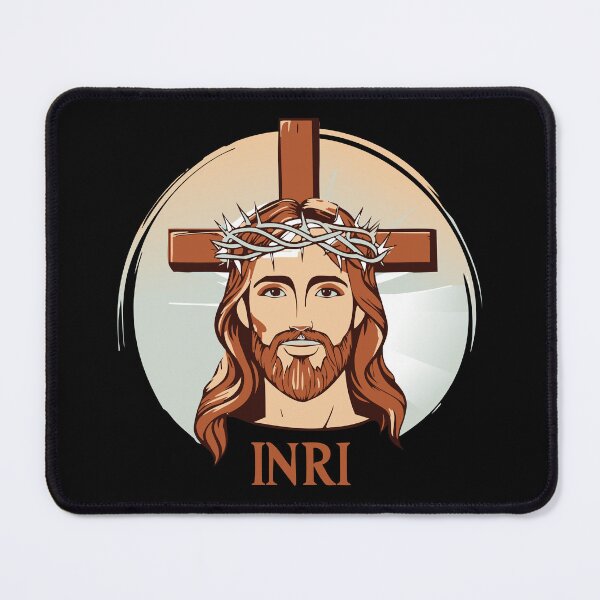 Item preview, Portrait of Jesus Christ, the Son of God in a crown of thorns on his head with a cross in the background and the inscription INRI, a symbol of Christianity  designed and sold by Danler.
