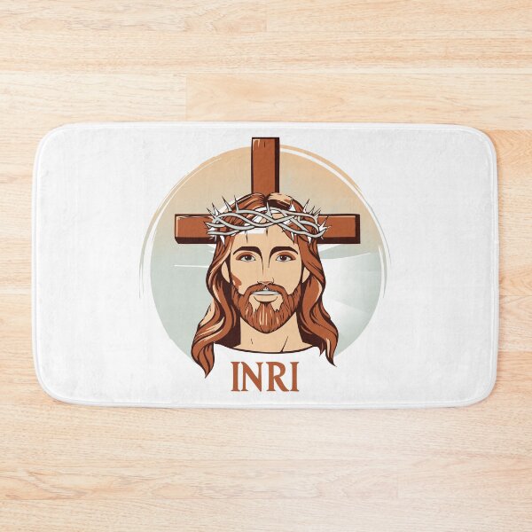Item preview, Portrait of Jesus Christ, the Son of God in a crown of thorns on his head with a cross in the background and the inscription INRI, a symbol of Christianity  designed and sold by Danler.