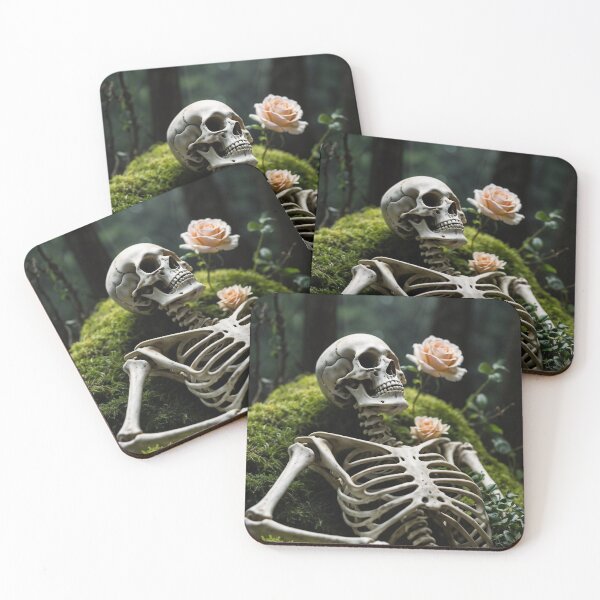 Item preview, The skeleton lies on the ground with white roses designed and sold by KotVandal.
