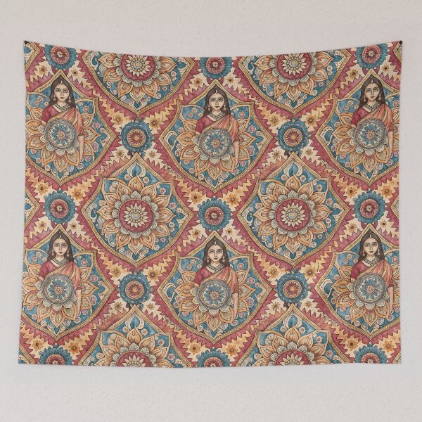 Item preview, Indian sari pattern, handpainted doodle style with woman designed and sold by patterncrow.
