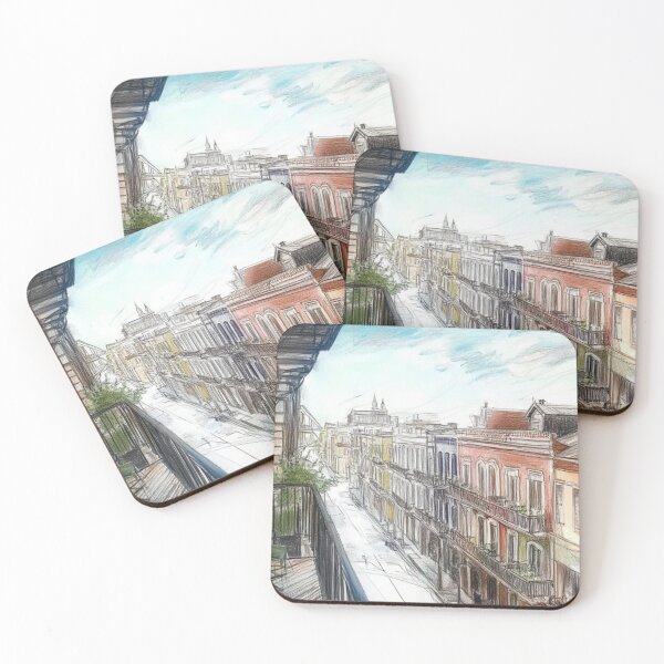 Item preview, Bourbon Street Balcony View: New Orleans French Quarter Color Pencil Style Digital Art - New Orleans, French Quarter, Bourbon Street designed and sold by GSizzle1.