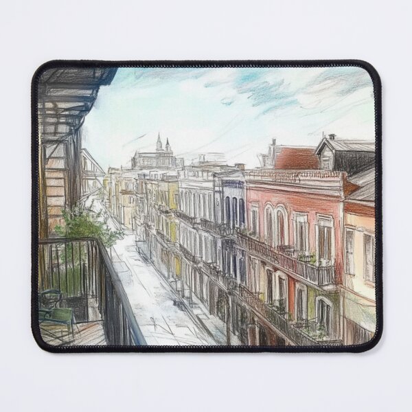 Item preview, Bourbon Street Balcony View: New Orleans French Quarter Color Pencil Style Digital Art - New Orleans, French Quarter, Bourbon Street designed and sold by GSizzle1.