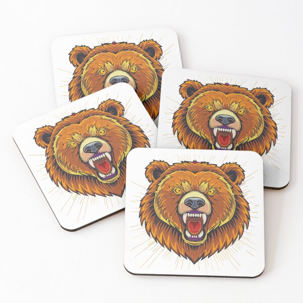 Item preview, Brown bear (Ursus arctos), Grizzly bear (Ursus arctos horribilis), Growling bear head, Angry Grizzly Bear Head, Fierce bear head, Grizzly bear head, aggressive open jaw with teeth designed and sold by Danler.