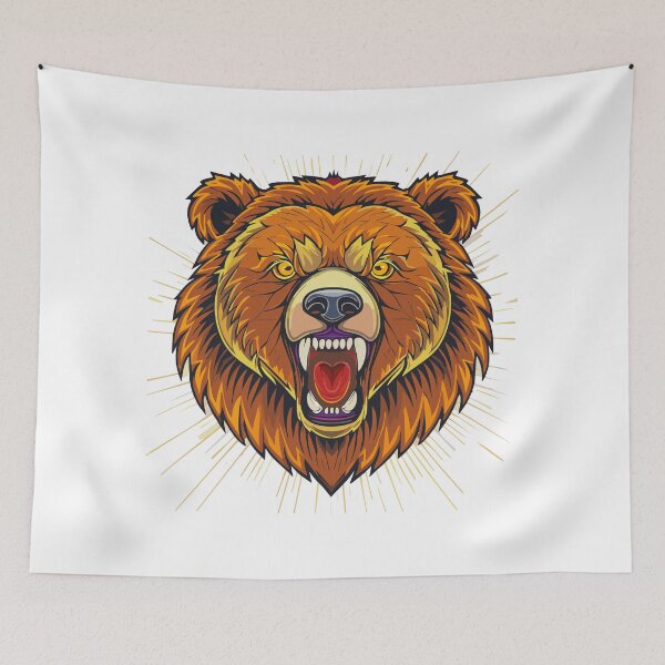 Item preview, Brown bear (Ursus arctos), Grizzly bear (Ursus arctos horribilis), Growling bear head, Angry Grizzly Bear Head, Fierce bear head, Grizzly bear head, aggressive open jaw with teeth designed and sold by Danler.