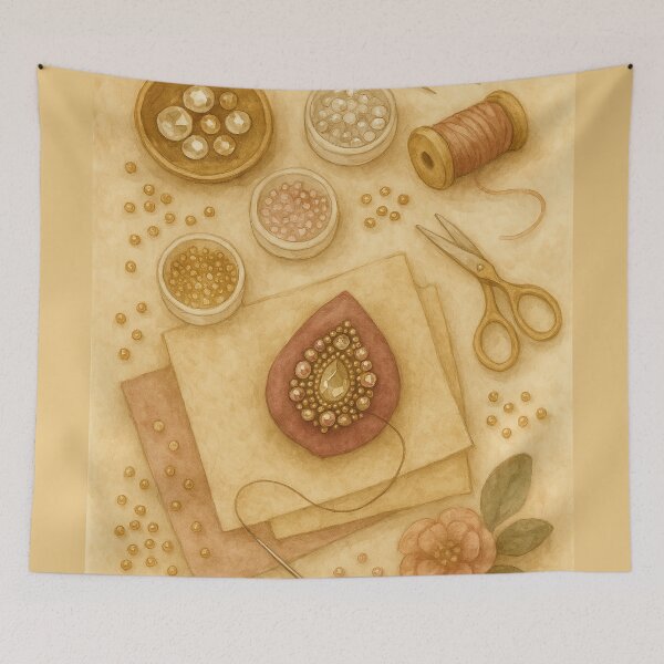 Item preview, Bead Embroidery Art Scene in Warm Vintage Watercolor Style designed and sold by Lacritsa .