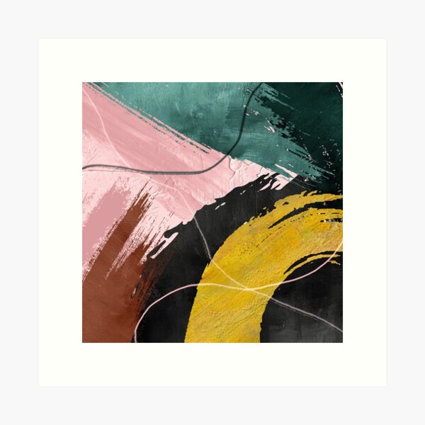 Aperçu de l'œuvre Révélations : Art abstrait moderne rose, vert, doré et noir créée et vendue par DEC02.