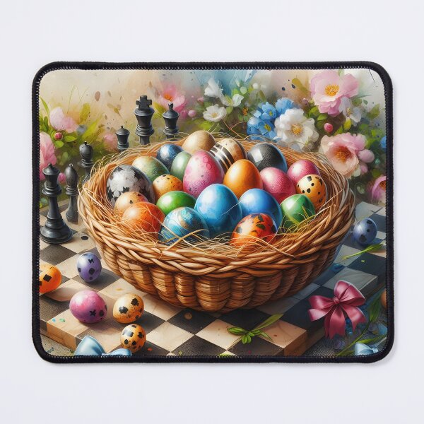 Item preview, Chess Board and an Easter basket with Easter eggs watercolour art designed and sold by EmeraldeaArt.