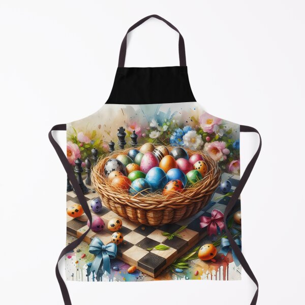 Item preview, Chess Board and an Easter basket with Easter eggs watercolour art designed and sold by EmeraldeaArt.