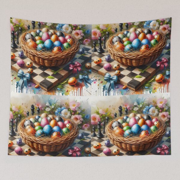 Item preview, Chess Board and an Easter basket with Easter eggs watercolour art designed and sold by EmeraldeaArt.