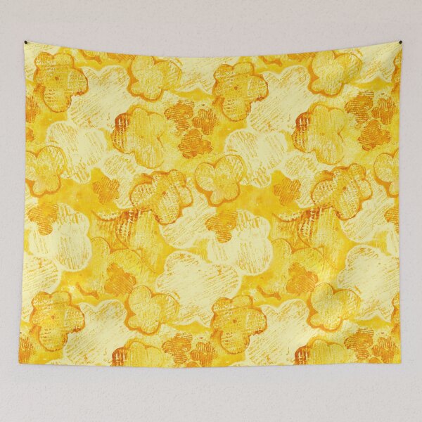 Item preview, honey yellow textured monoprint blossoms designed and sold by kobyakov.