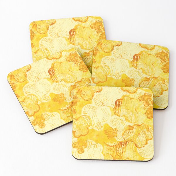 Item preview, honey yellow textured monoprint blossoms designed and sold by kobyakov.