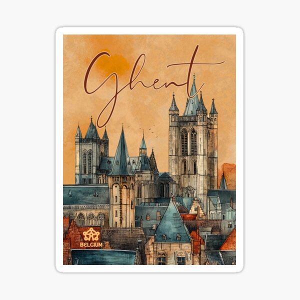 Item preview, Ghent Belgium Cathedral Poster – Gothic Cityscape Wall Art designed and sold by TuncGK.