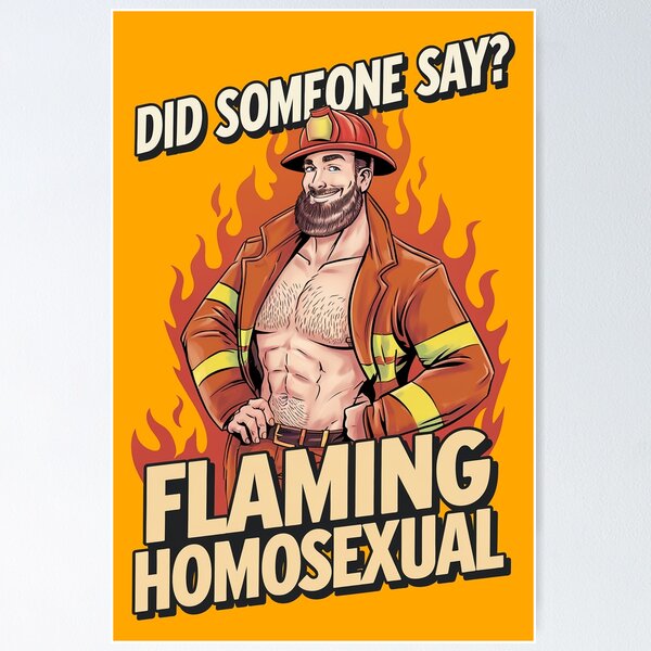 Item preview, Flaming Homo | Vintage Illustration | Gay Fire Fighter designed and sold by Mattk270.