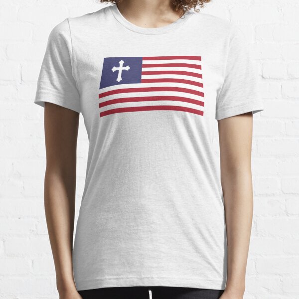 Camiseta Manga Larga Hombre Cruz Cristiana Bandera Americana Moda Camiseta  Negro