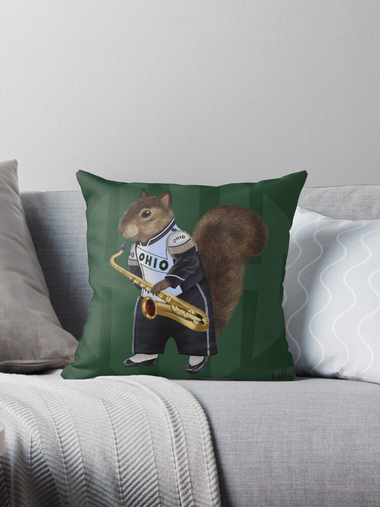 Thumbnail 1 of 4, Pillow, Saxophone Squirrel designed and sold by ValleyRamArts.
