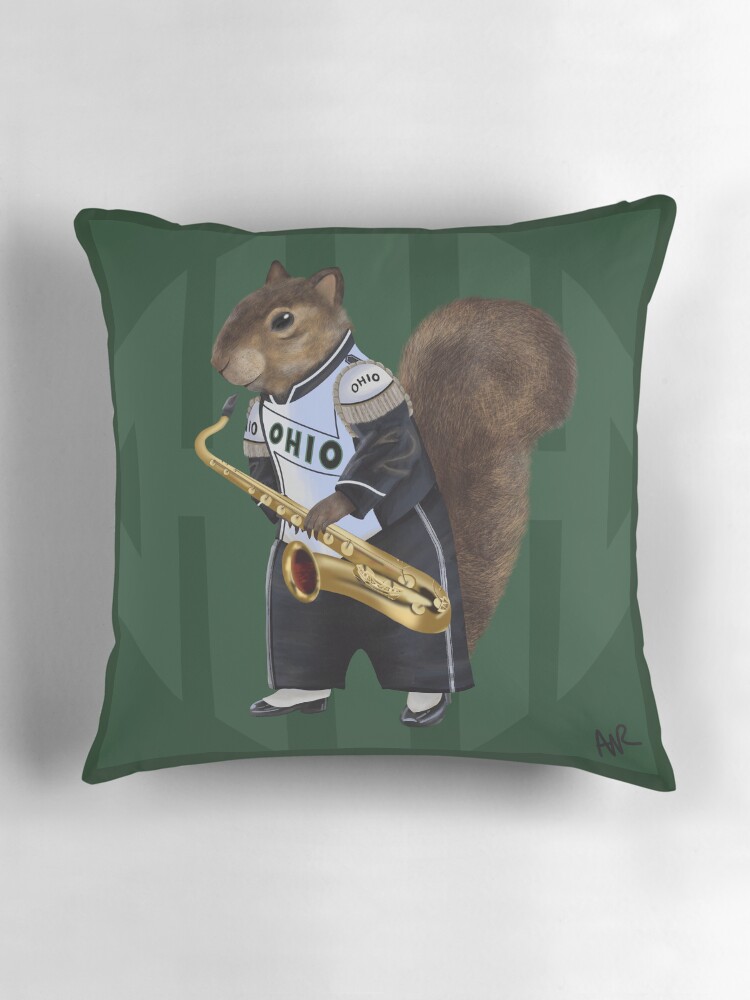 Thumbnail 3 of 4, Pillow, Saxophone Squirrel designed and sold by ValleyRamArts.