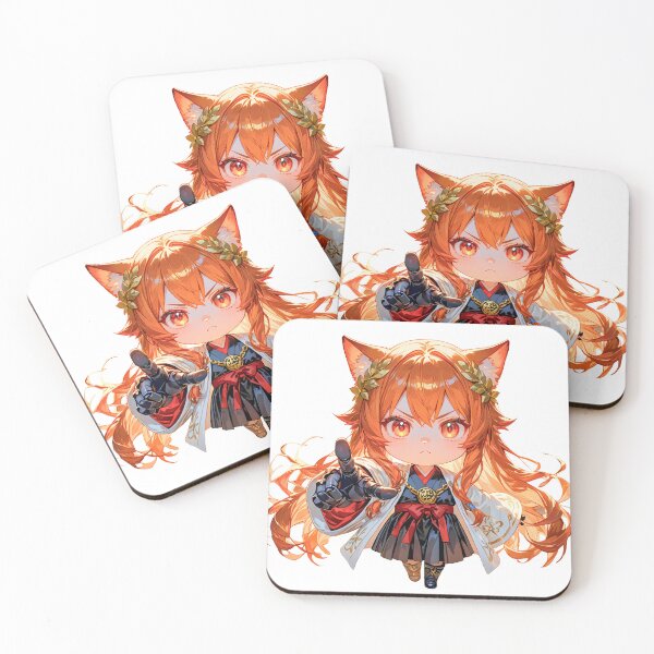 Aperçu de l'œuvre Fille Renard Chibi en Kimono Rouge Flamboyant créée et vendue par LunattaStore.
