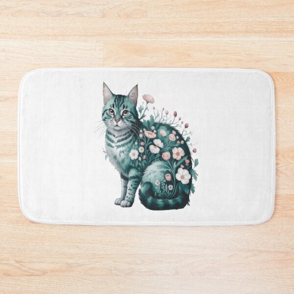 Item preview, Green Cat with Blooming Flowers – Nature-Inspired Art for Pet Lovers designed and sold by Petpixy.