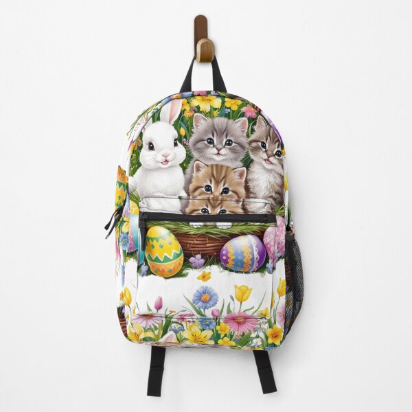 Item preview, Easter Bunnies Kittens with Colorful Eggs in Spring Garden designed and sold by ArtDesignTp.